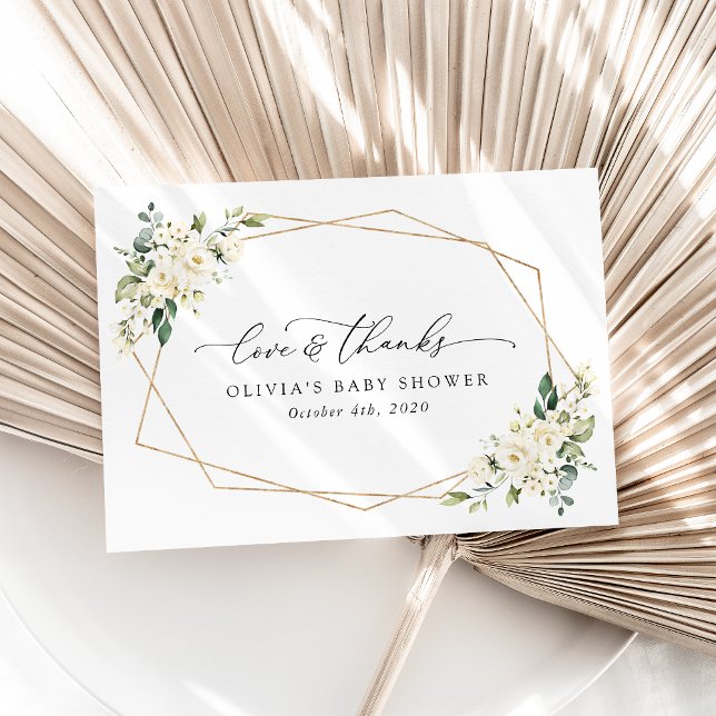 Carte De Remerciements Fleurs blanches, Fleurs de crème, Boho, Baby showe (Créateur téléchargé)