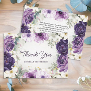 Carte De Remerciements Fleurs blanches violettes Paillettes Anniversaire
