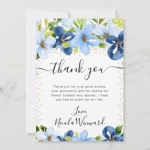 Carte De Remerciements Fleurs Bleu Aquarelle et Nuit Douce 16