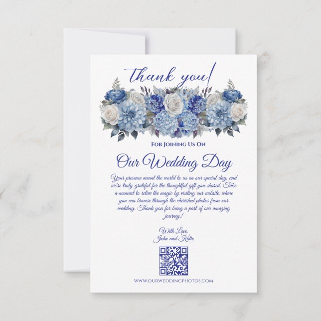 Carte De Remerciements Fleurs bleu aquarelle-Mariage- (Dos)