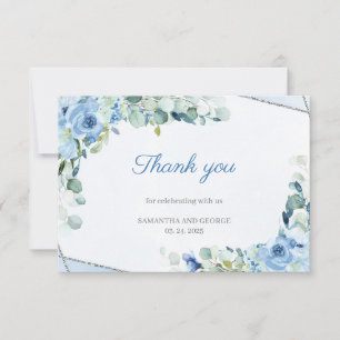 Carte De Remerciements Fleurs bleu clair Faux Mariage géométrique argent