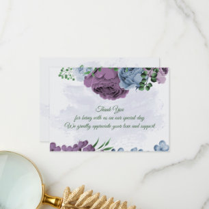Carte De Remerciements Fleurs bleu pourpre vert feuille mariage