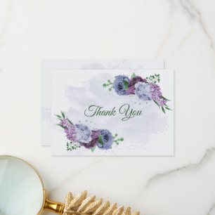 Carte De Remerciements Fleurs bleu pourpre vert feuille mariage