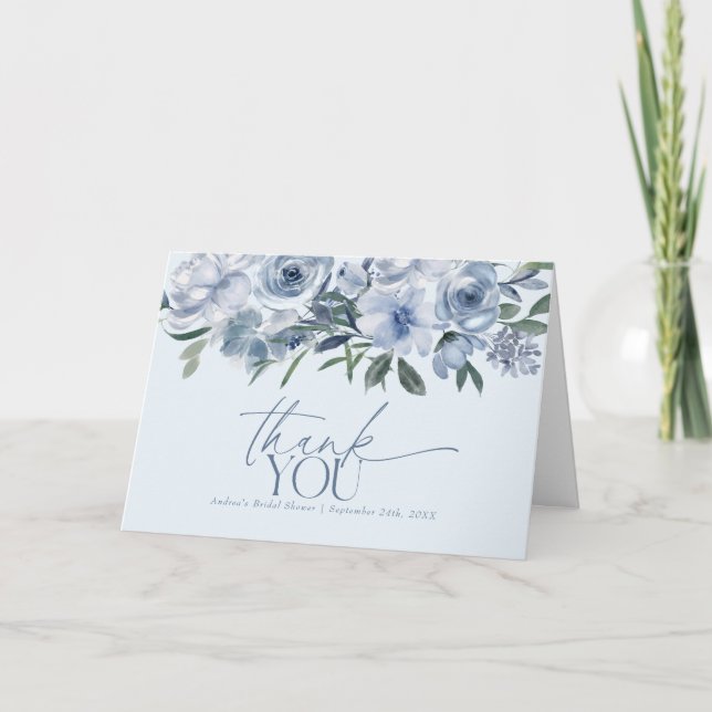 Carte De Remerciements Fleurs Bleu Poussiéreux (Devant)