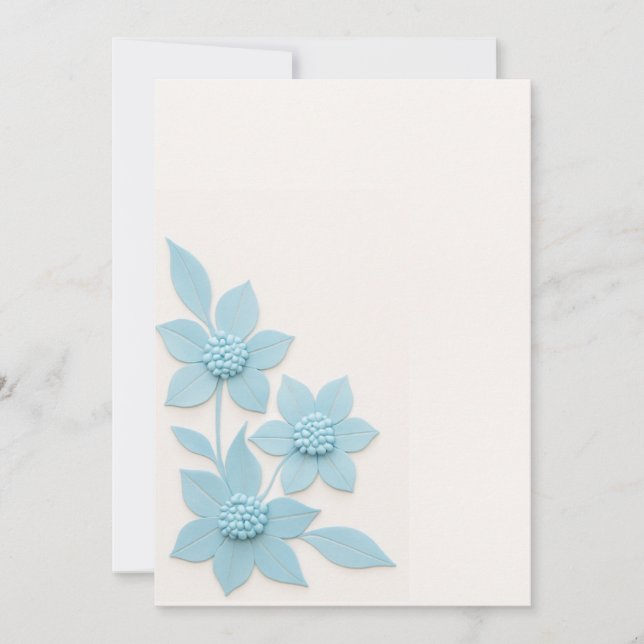 Carte De Remerciements Fleurs bleues 3D élégantes sur Arrière - plan doux (Devant)