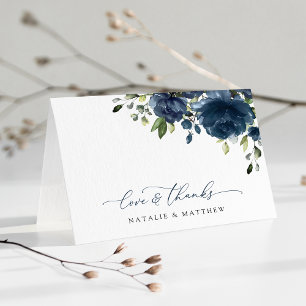 Carte De Remerciements Fleurs bleues de la Marine, Verdure, Boho, Mariage