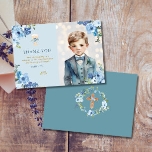 Carte De Remerciements Fleurs bleues Dusty First Holy Communion Boys