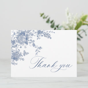 Carte De Remerciements Fleurs Bleues Élégantes Français Jardin Mariage Fl