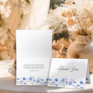 Carte De Remerciements Fleurs bleues et calligraphie élégante