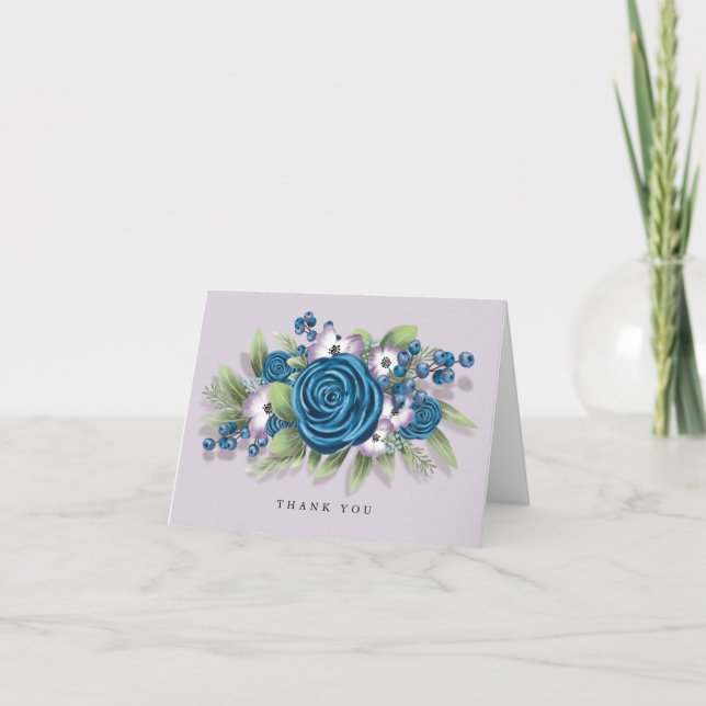 Carte De Remerciements Fleurs bleues et lilas avec Mariage de bleuets (Devant)