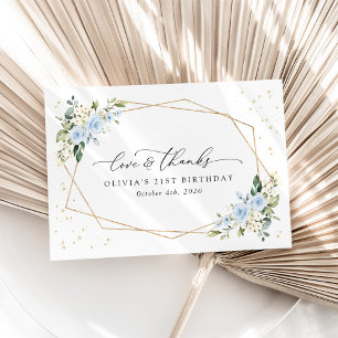 Carte De Remerciements Fleurs bleues, Fleurs blanches, Verdure, Anniversa
