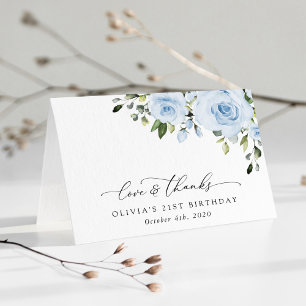 Carte De Remerciements Fleurs bleues poussiéreuses, Verdure, Boho, Annive