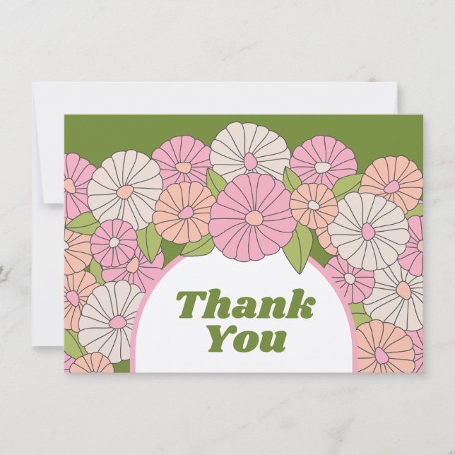 Carte De Remerciements Fleurs Boho - Rose, Vert, Corail (Devant)