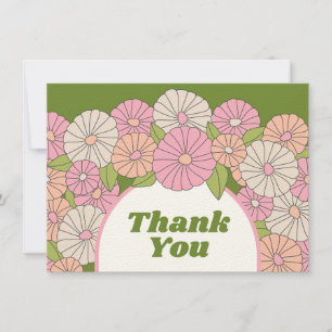 Carte De Remerciements Fleurs Boho - Rose, Vert, Corail