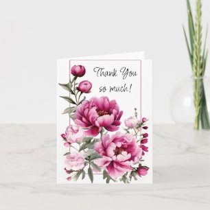 Carte De Remerciements Fleurs Bourgogne et rose avec cadre
