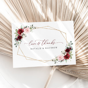 Carte De Remerciements Fleurs Bourgogne, Fleurs roses, Verdure, Mariage
