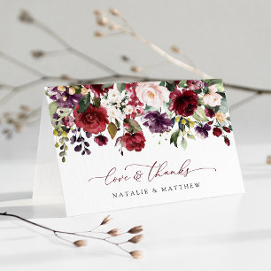 Carte De Remerciements Fleurs Bourgogne, Fleurs roses, Verdure, Mariage