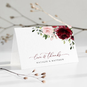 Carte De Remerciements Fleurs Bourgogne, Fleurs roses, Verdure, Mariage