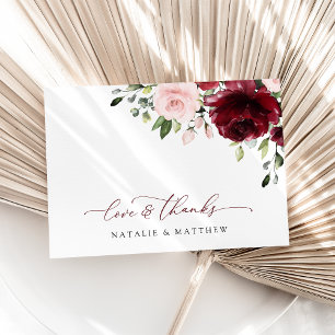 Carte De Remerciements Fleurs Bourgogne, Fleurs roses, Verdure, Mariage