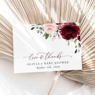 Carte De Remerciements Fleurs Bourgognes, Fleurs Roses, Boho, Baby shower