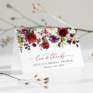 Carte De Remerciements Fleurs Bourgognes, Fleurs Roses, Fête des mariées 