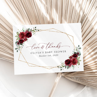 Carte De Remerciements Fleurs Bourgognes, Fleurs Rouges, Baby shower