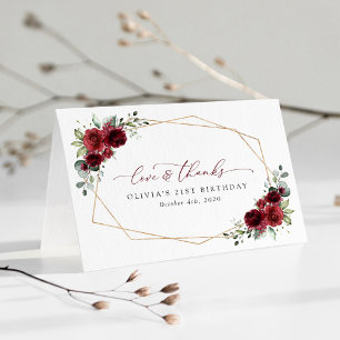 Carte De Remerciements Fleurs Bourgognes, Fleurs Rouges, Boho, Anniversai