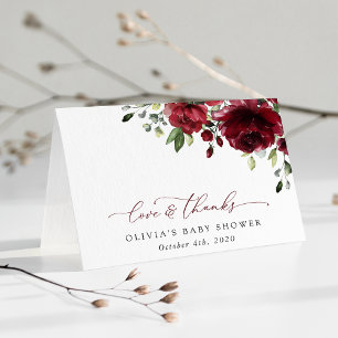 Carte De Remerciements Fleurs Bourgognes, Fleurs Rouges, Boho, Baby showe