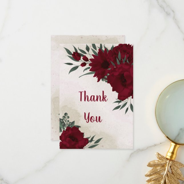 Carte De Remerciements Fleurs bourguignonnes verdure (Devant/Arrière en situation)