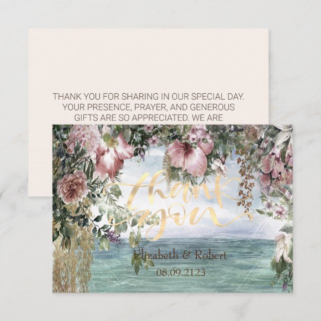 Carte De Remerciements Fleurs Chic Océan  (Devant / Derrière)