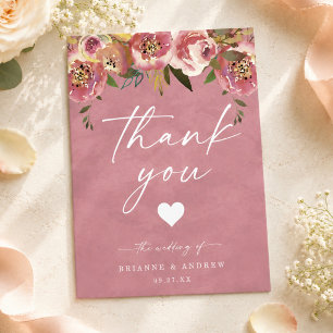 Carte De Remerciements Fleurs Chic Rose Sauvage Rose Mariage Photo
