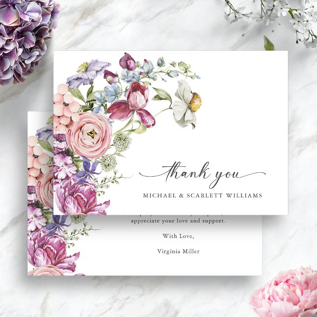 Carte De Remerciements Fleurs Colorées (Elegant Jewel Tone Floral Colorful Thank You Card by Painted Paperie
)
