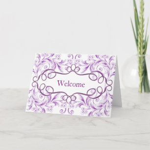 Carte De Remerciements Fleurs Courbes Fond Violet Bienvenue