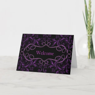 Carte De Remerciements Fleurs Courbes Fond Violet Bienvenue