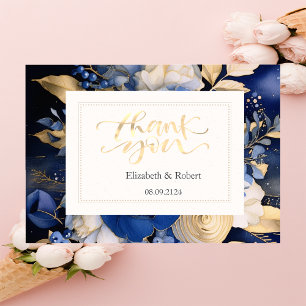 Carte De Remerciements Fleurs Crème Bleu Marine