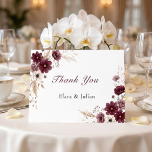 Carte De Remerciements Fleurs d'anémone de mariage crème burgundy