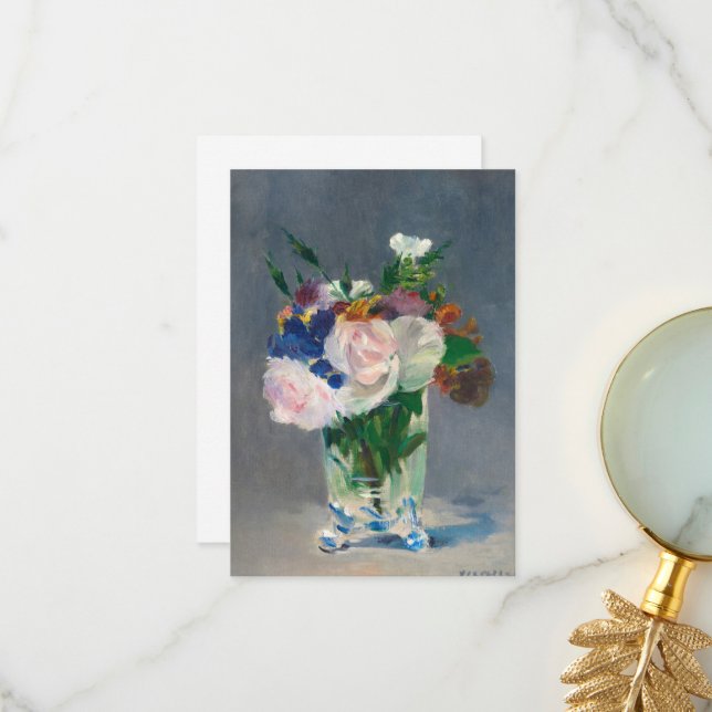 Carte De Remerciements Fleurs dans un vase de cristal par Edouard Manet (Devant/Arrière en situation)