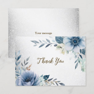 Carte De Remerciements Fleurs d'Aquarelle bleu Dusty Silver Elégant