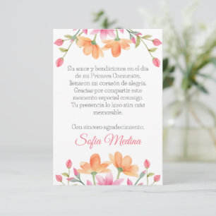 Carte De Remerciements Fleurs d'aquarelle élégantes et mignonnes en espag