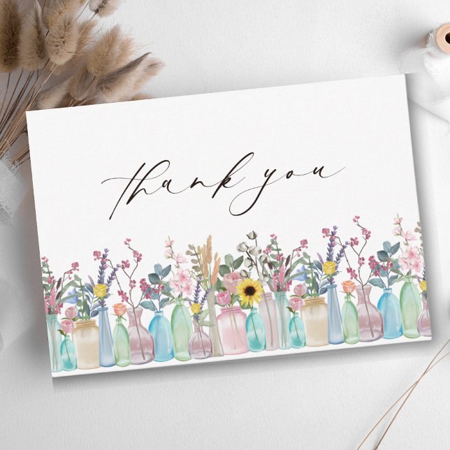 Carte De Remerciements Fleurs d'aquarelle Floral Garden Floroms Mariage (Créateur téléchargé)