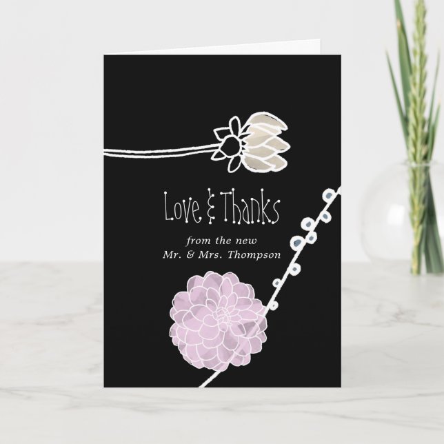 Carte De Remerciements Fleurs d'aquarelle modernes Photo Mariage (Devant)