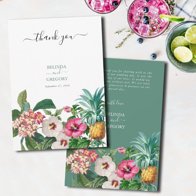 Carte De Remerciements Fleurs d'aquarelle tropicale et Mariage de verdure (Tropical Watercolor Flowers & Greenery Wedding Thank You Card)