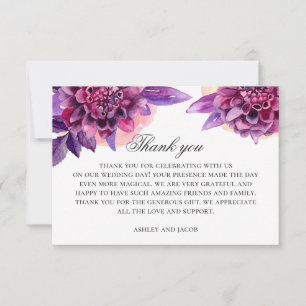 Carte De Remerciements Fleurs d'aquarelle violet. Mariage floral violet