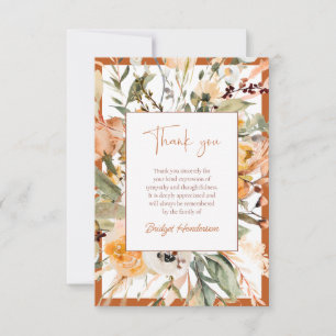 Carte De Remerciements Fleurs d'automne élégantes orange brûlé pour funér