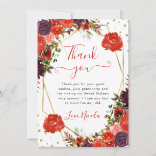 Carte De Remerciements Fleurs d'automne orange et marron Cadre Sweet 16