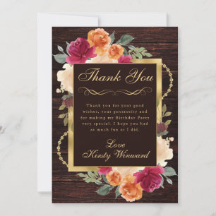 Carte De Remerciements Fleurs d'automne Rouge orangé brûlé rustique Anniv