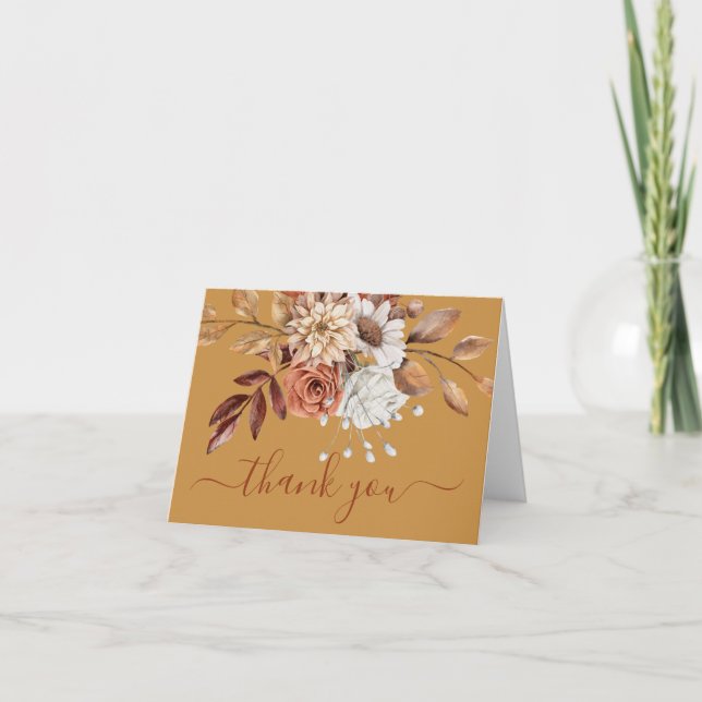 Carte De Remerciements Fleurs d'automne sur fond doré (Devant)