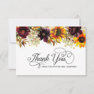 Carte De Remerciements Fleurs d'automne Tournesol Rose Remerciement de Ma