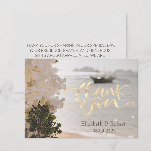 Carte De Remerciements Fleurs de bateau à voile plage (Devant / Derrière)