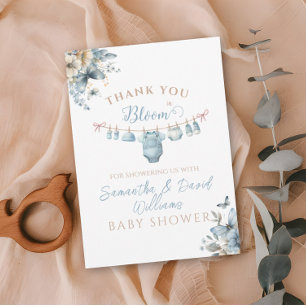 Carte De Remerciements Fleurs de bébé en fleurs Baby Shower Bleu pour gar